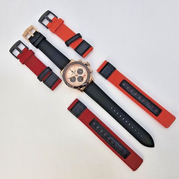 Pagani Design Watch Men's 40MM Gold Dial Black Plastic Red Orange Canvas Bands - Picture 3 of 16